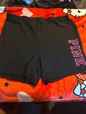 SHEIN Black Athletic Shorts with Pink 'PINK' Side Logo